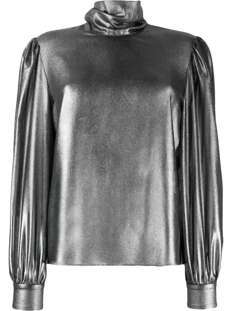 Alberta Ferretti metallic mock-neck blouse Grey A02185128