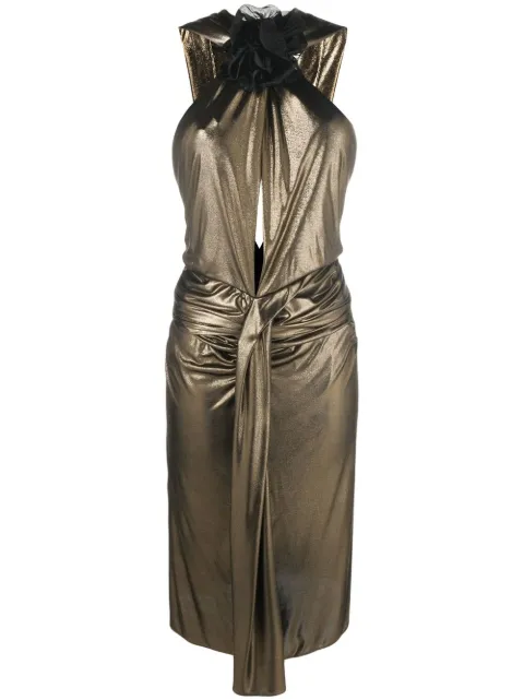 Saint Laurent floral-detail laminated-finish dress Gold 706348Y6D40
