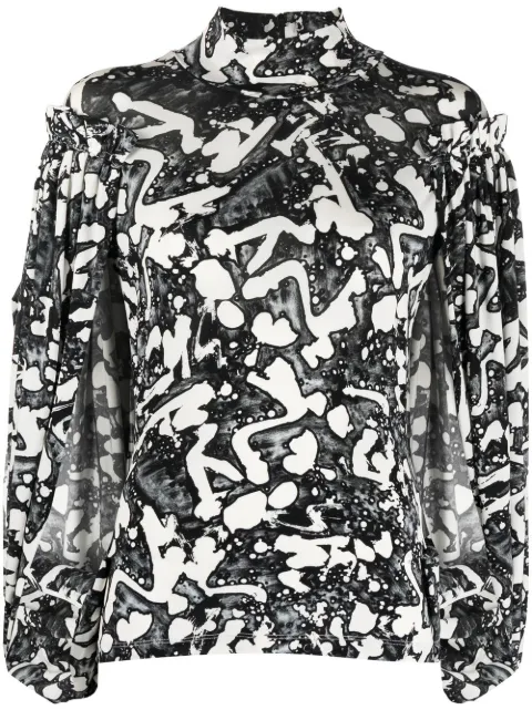 Stella McCartney S by S Swan-print slit-sleeve blouse Black 6J00793SPW86