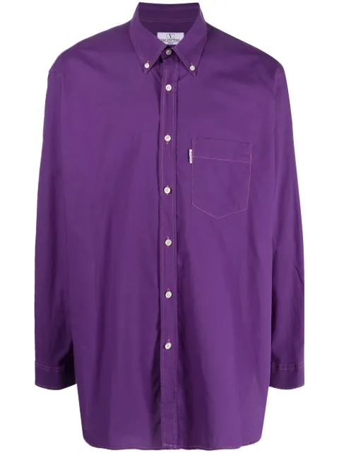 Valentino Garavani Pre-Owned 2000s box-pleat detail button-down shirt Purple VALE250FM