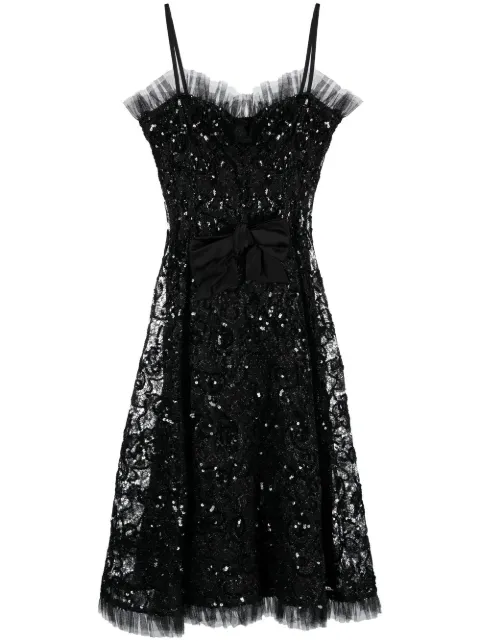 Saint Laurent Pre-Owned 1980s sequinned lace flared dress Black YVSA1800