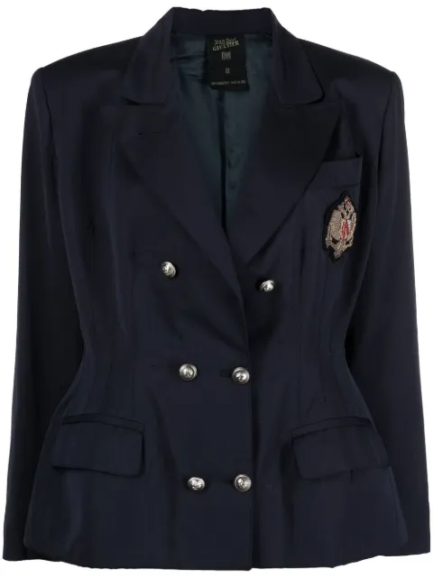 Jean Paul Gaultier Pre-Owned 1980s emblem-patch double-breasted jacket Blue JPGAU750F