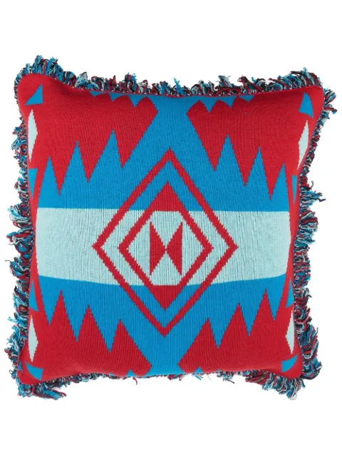 Alanui intarsia-knit fringed-edge pillow Red LMHA023F22KNI0012584