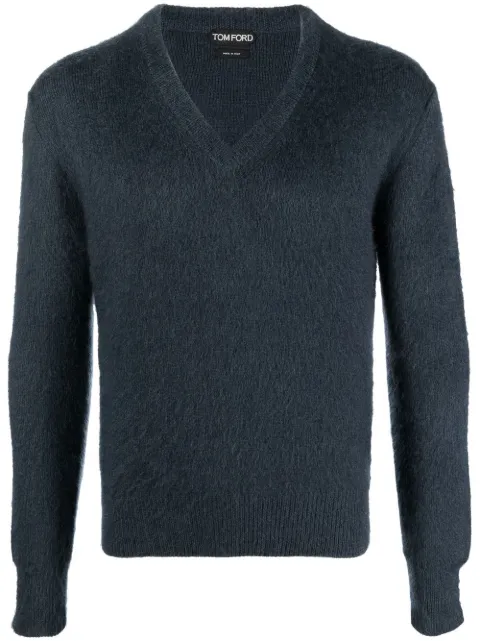 TOM FORD V-neck knitted jumper Blue BAE72TFK100
