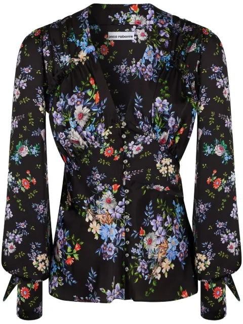 Rabanne floral-print silk shirt Black 22ACTO408PO0303
