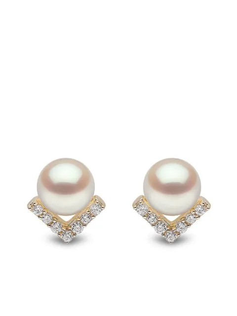 Yoko London 18kt yellow gold Trend diamond and pearl stud earrings Gold TEM02206F