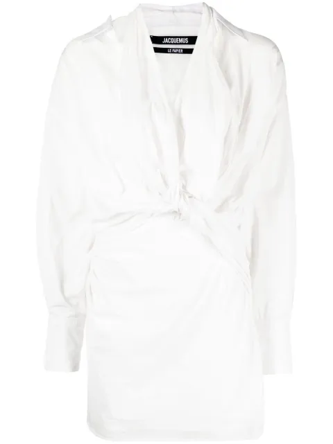 Jacquemus knot-detail shirt dress White 223DR0331113