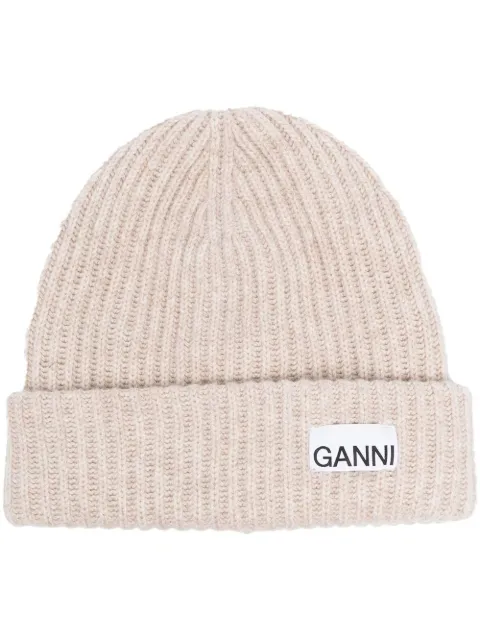 GANNI ribbed-knit beanie hat Neutrals A4429