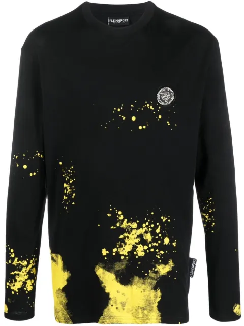 Plein Sport paint splatter-print long-sleeved T-shirt Black SACCMTK6086SJY001N