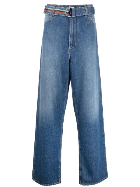 COUNTY OF MILAN belted wide-leg jeans Blue CMYA032F22DEN0014560