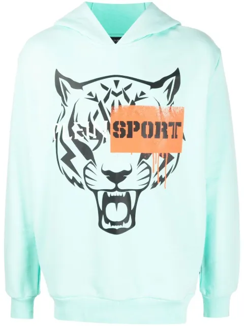Plein Sport tiger-motif long-sleeved hoodie Green SACCMJB2876SJO001N