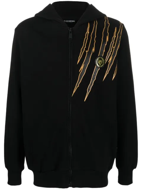 Plein Sport scratch-print zipped hoodie Black SACCMJB2884SJO001N
