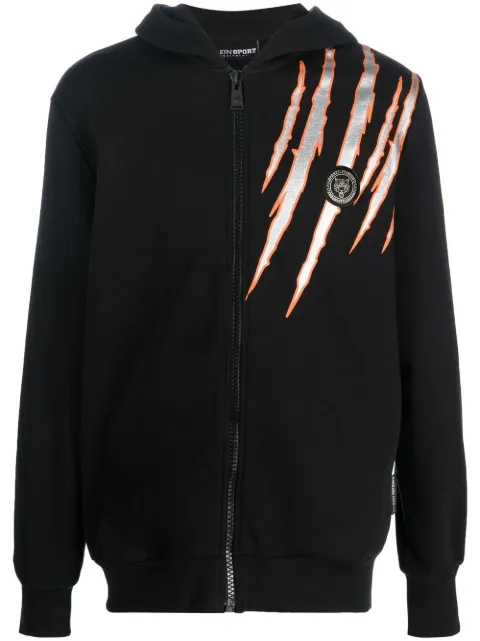 Plein Sport scratch-print long-sleeved hoodie Black SACCMJB2884SJO001N