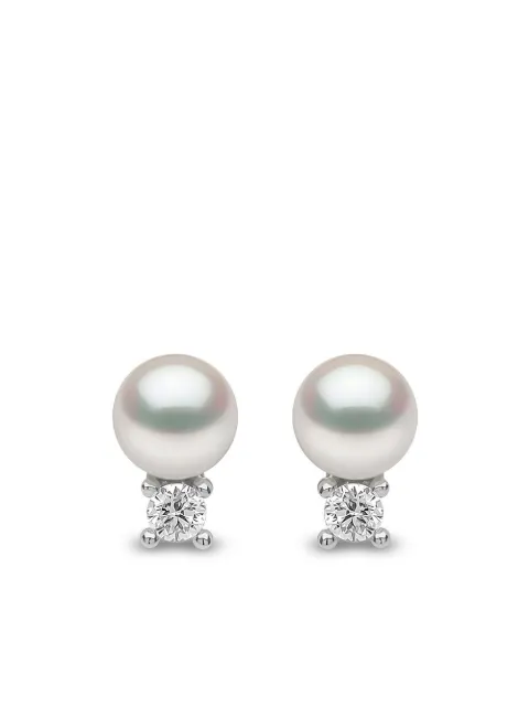 Yoko London 18kt white gold Trend diamond and pearl stud earrings Silver TEM02397F
