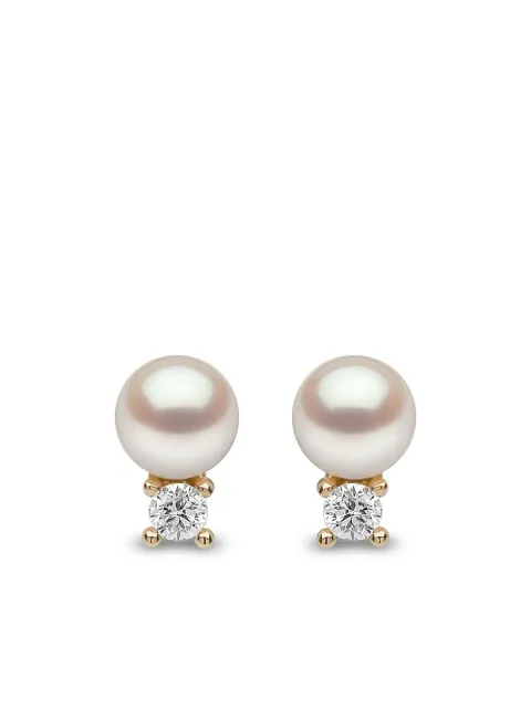 Yoko London 18kt yellow gold Trend diamond and pearl stud earrings Gold TEM02396F