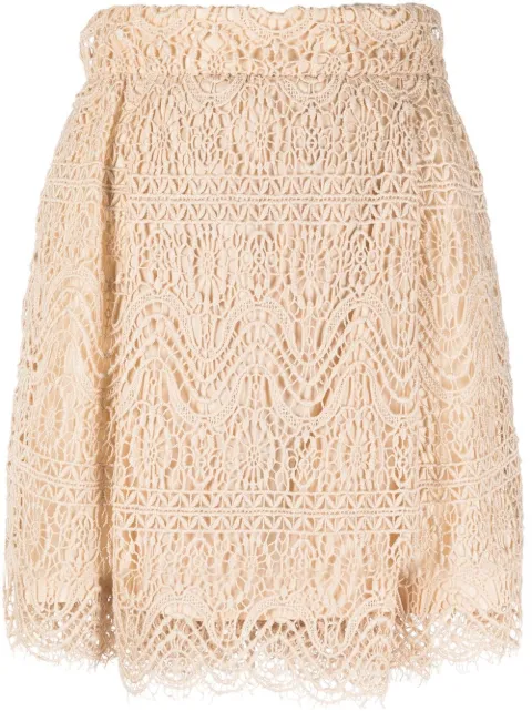 Valentino Garavani Pre-Owned 2010 lace-detailed A-line skirt Neutrals HOLAVAL134