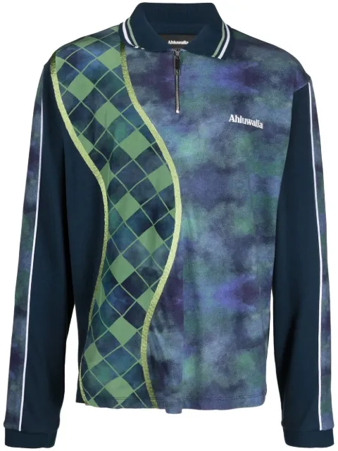 Ahluwalia abstract-print polo shirt Blue TO006FA37