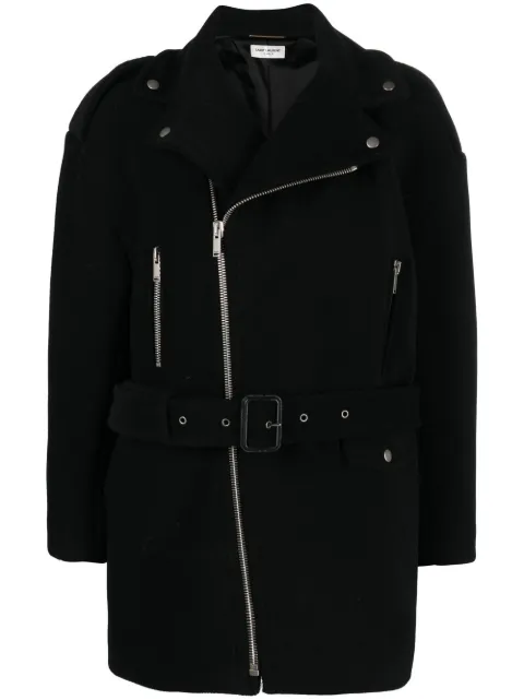 Saint Laurent notched-collar zip-fastening coat Black 704005Y5F27
