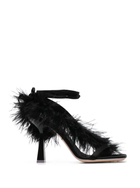 Sebastian Milano Marie A. 110mm feather-trim sandals Black SE1101