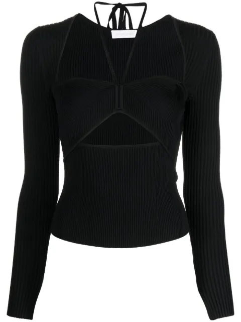 SIMKHAI Alexia neck-tie ribbed top Black JS2170KJKBLACK