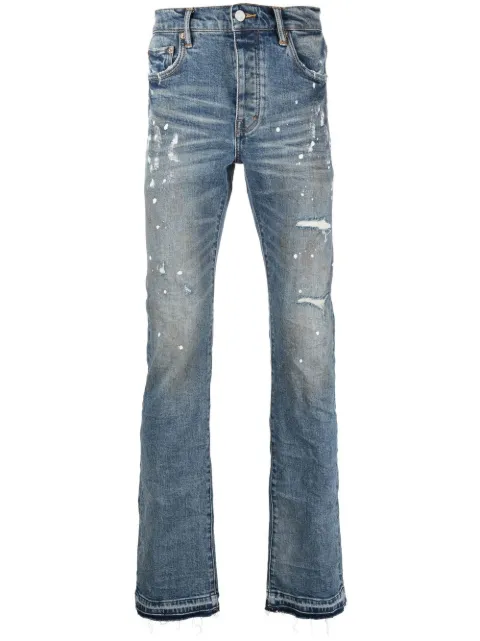 Purple Brand paint-splatter print jeans Blue P004