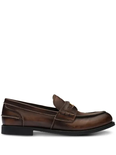 Miu Miu Vintage-effect leather penny loafers Brown 5D773DF0203G48