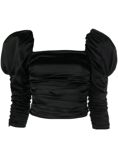 alice + olivia Katrice ruched puff-sleeve top Black CC208023007