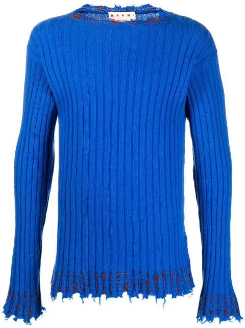 Marni ribbed frayed-hem jumper Blue GCMG0276Q0UFH937