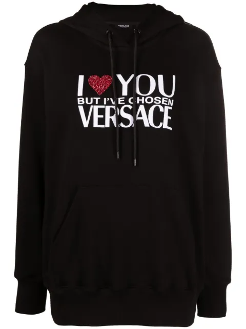 Versace crystal-embellished slogan hoodie Black 10072671A05403