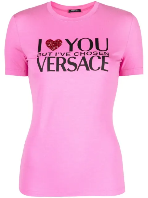 Versace slogan-print T-shirt Pink 10075211A05378