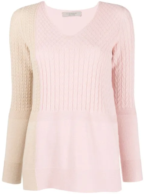 D.Exterior colour-block cable-knit jumper Pink 55284