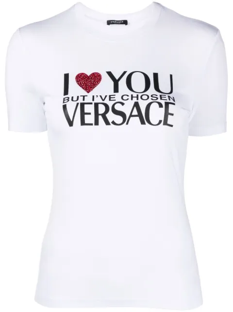 Versace crystal-embellished slogan T-shirt White 10075211A05378