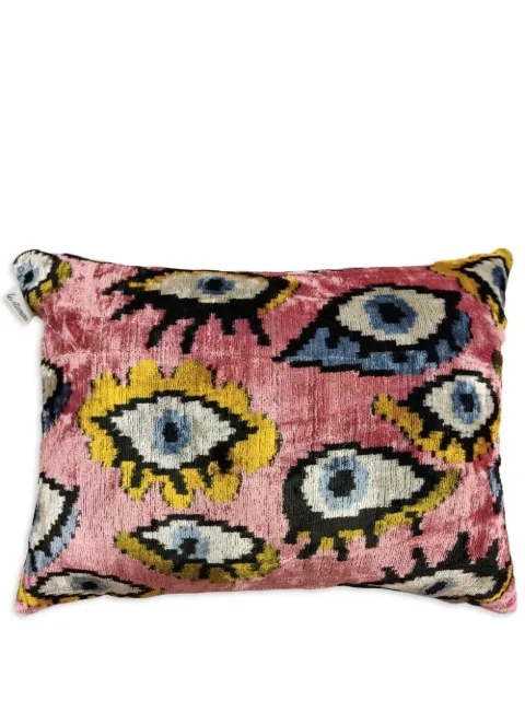 Les-Ottomans eye-motif jacquard velvet cushion Pink V646