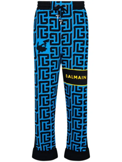 Balmain x Pokemon monogram-print cotton track pants Blue YH3OB070GB39