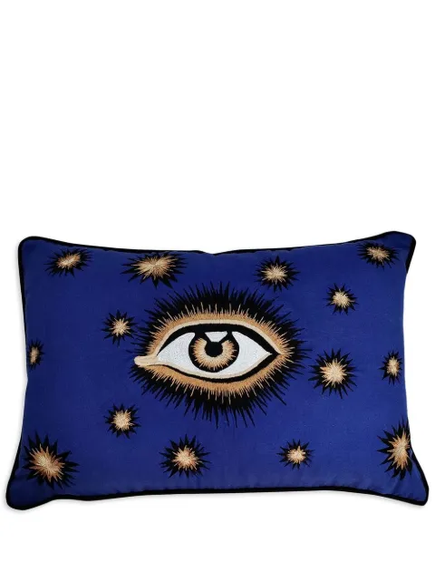 Les-Ottomans eye-motif embroidered cushion Blue EYCB05