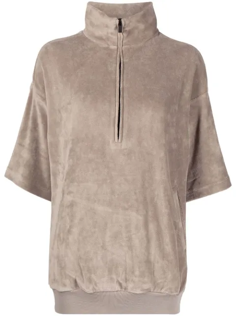 FEAR OF GOD ESSENTIALS velour mock-neck half-sleeve top Grey 192BT213076FW