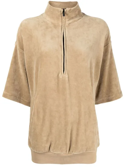 FEAR OF GOD ESSENTIALS velour mock-neck half-sleeve top Green 192BT213073FW