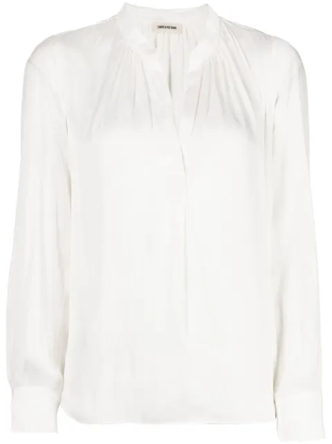Zadig&Voltaire long-sleeve gathered-detail blouse White WWSH00033F22