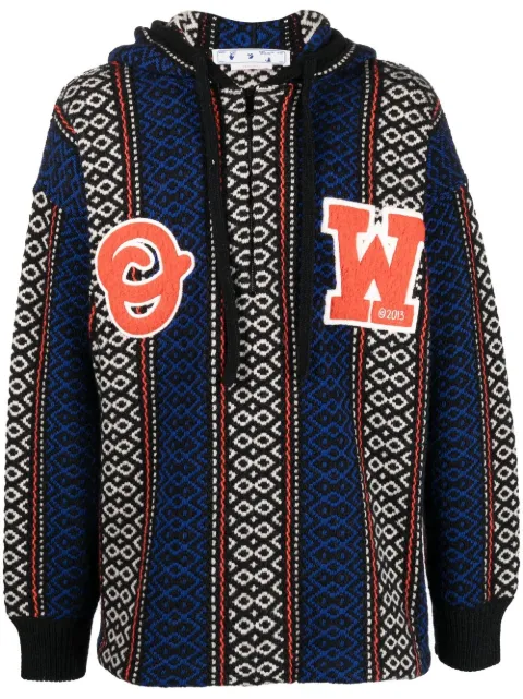 Off-White geometric-patterned alpaca-blend hoodie Black OMHA153F22KNI0016020