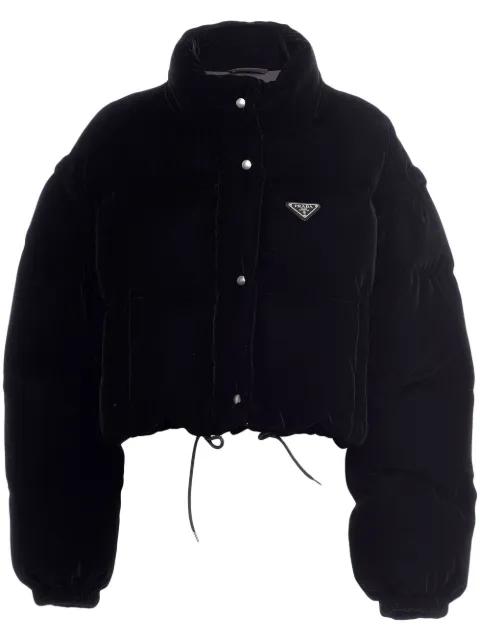 Prada convertible cropped velvet down jacket Black 291805S2221XJX