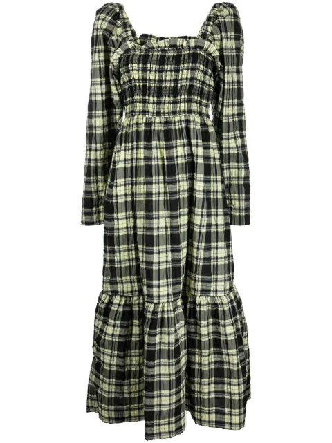 GANNI checked tiered dress Black F7289