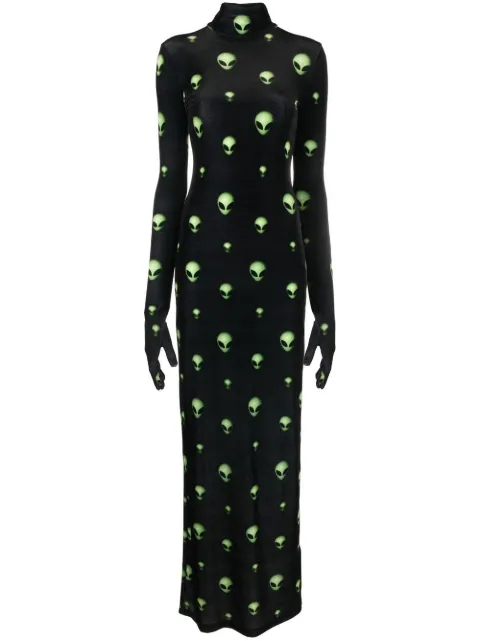 VETEMENTS graphic-print long-sleeved maxi dress Black WA53DR250E