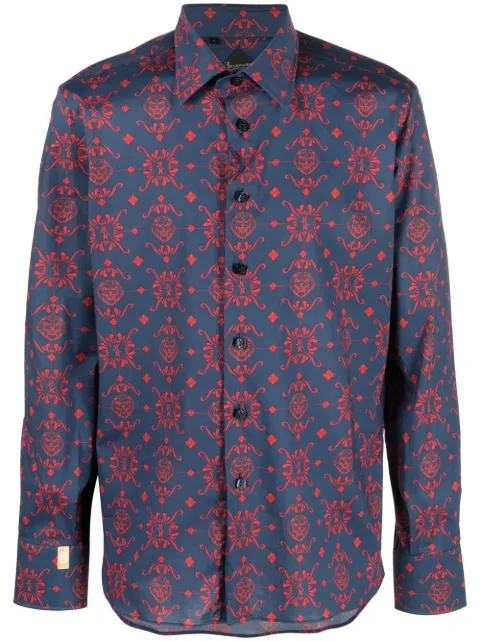 Billionaire abstract pattern print cotton shirt Blue BACCMRP1911BTE004N