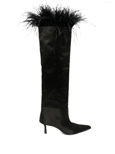 Alexander Wang Viola feather-trim satin boots Black 30123B010001