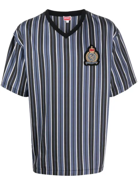 Kenzo logo-patch striped T-shirt Blue FC65TS4254SI