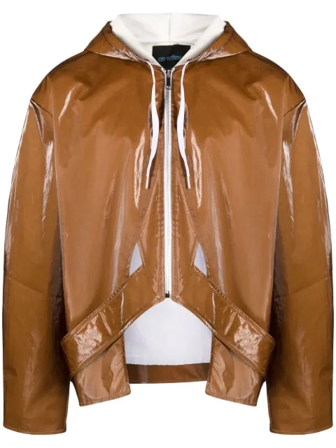 AV Vattev high-shine zip-up hooded jacket Brown JB05F