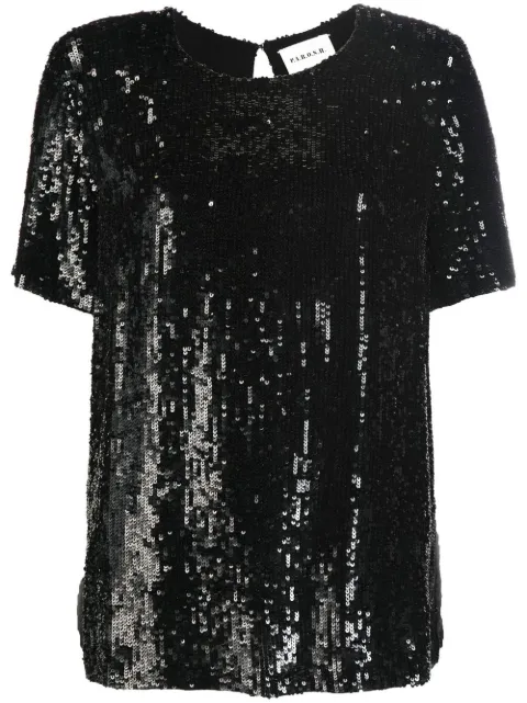 P.A.R.O.S.H. sequinned short-sleeve top Black GAMMAD310854