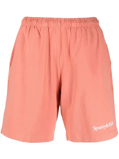 Sporty & Rich logo-print cotton shorts Pink SH493FL