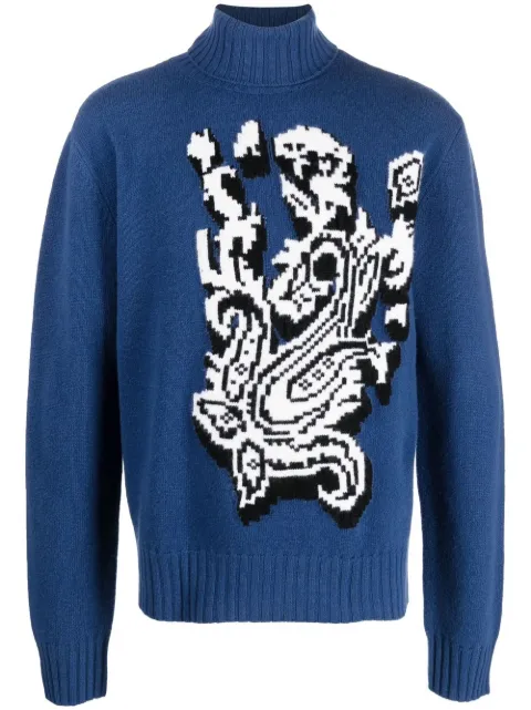ETRO paisley-knit roll-neck jumper Blue 1N8709771