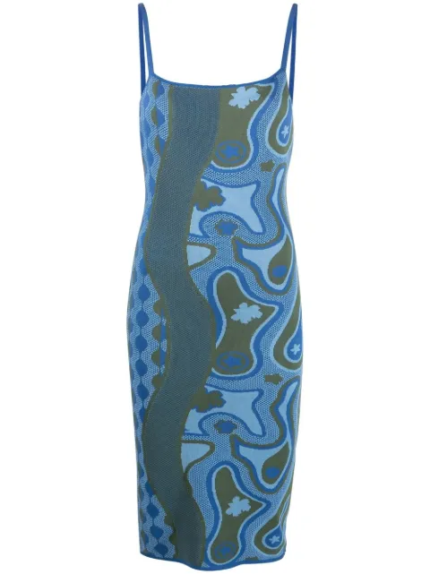 Ahluwalia graphic-print fitted dress Blue WAHLUKN013SS23YA